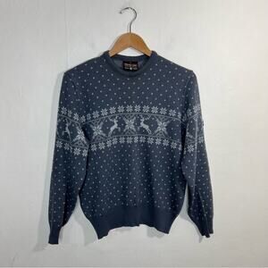 Demetre Vintage Gray Wool Reindeer Snowflake Awareness Ski Sweater Size Medium
